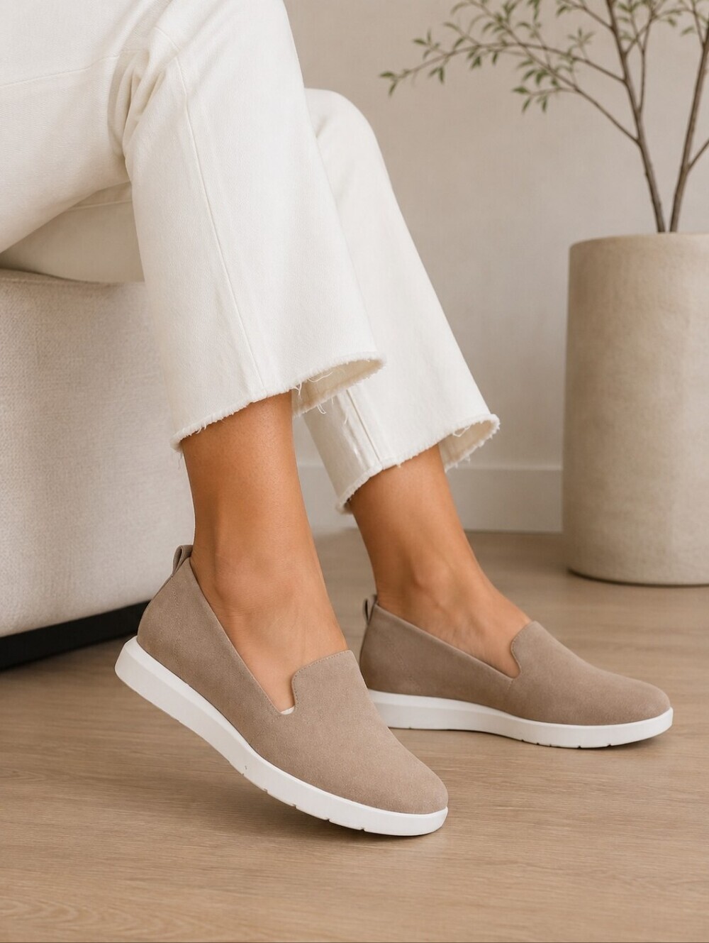 Franco Sarto Boston Slip-On Sneakers Taupe Suede Size 7 M